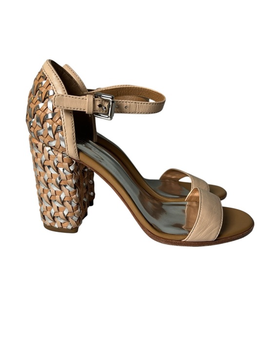 Coach Shoes - COACH TERRI Woven Leather High Heels Natural/Silver Size 8.5